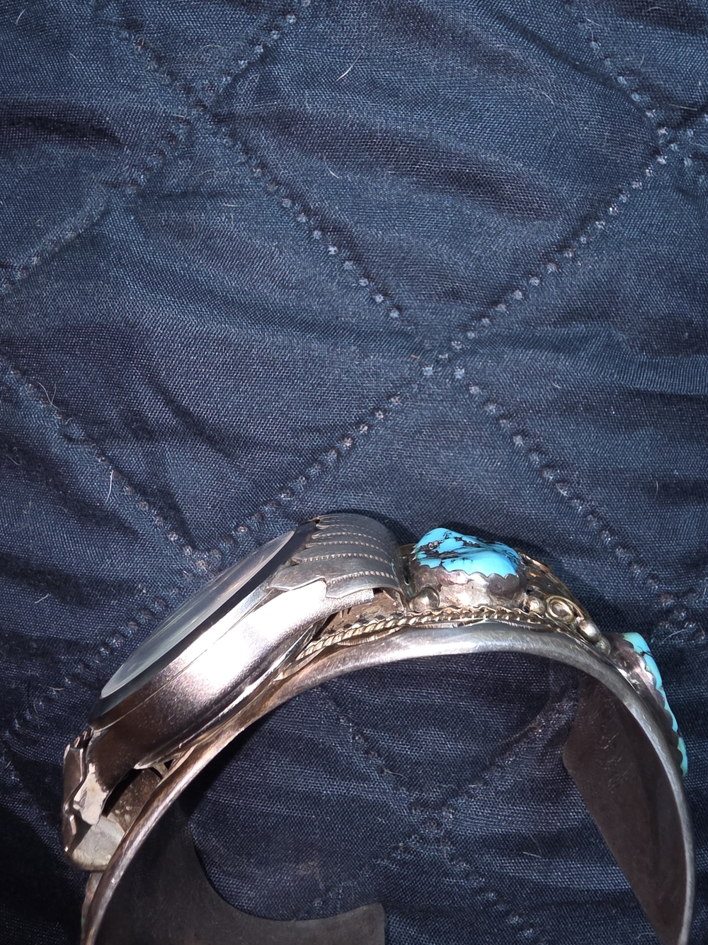 Turquoise Accent Silver Watch Cuff - Picture 4 of 7